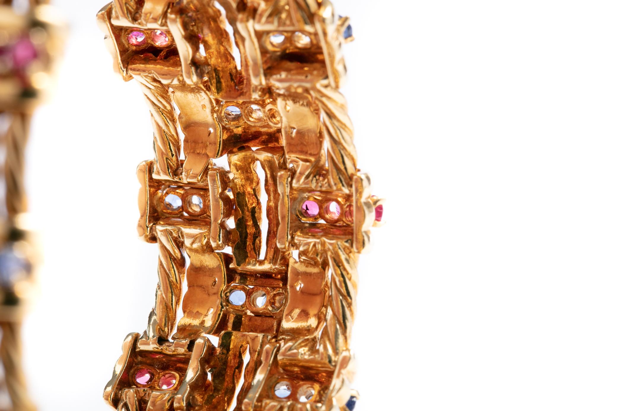 Retro 18 Karat Yellow Gold Ruby and Sapphire Bracelet 8
