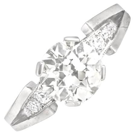 Retro 1.90 Carat Old Euro-Cut Diamond Engagement Ring, circa 1945 For Sale