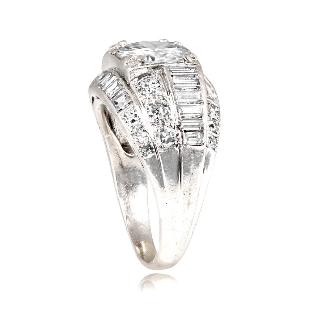 Art Deco Retro 1.90ct Transitional Cut Diamond Engagement Ring, H Color, Platinum For Sale