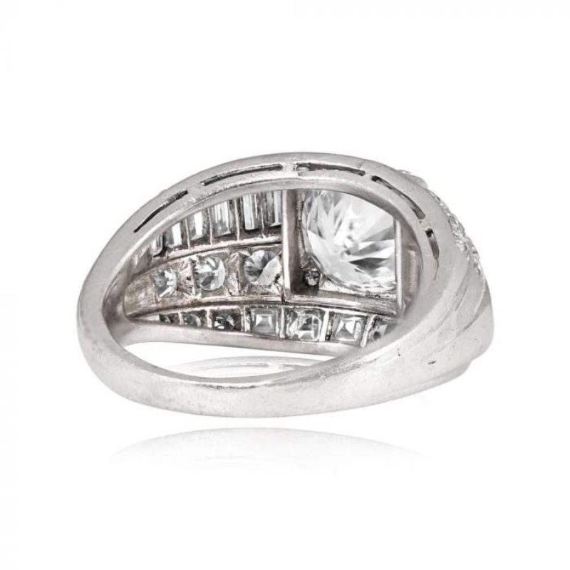 Old European Cut Retro 1.90ct Transitional Cut Diamond Engagement Ring, H Color, Platinum For Sale