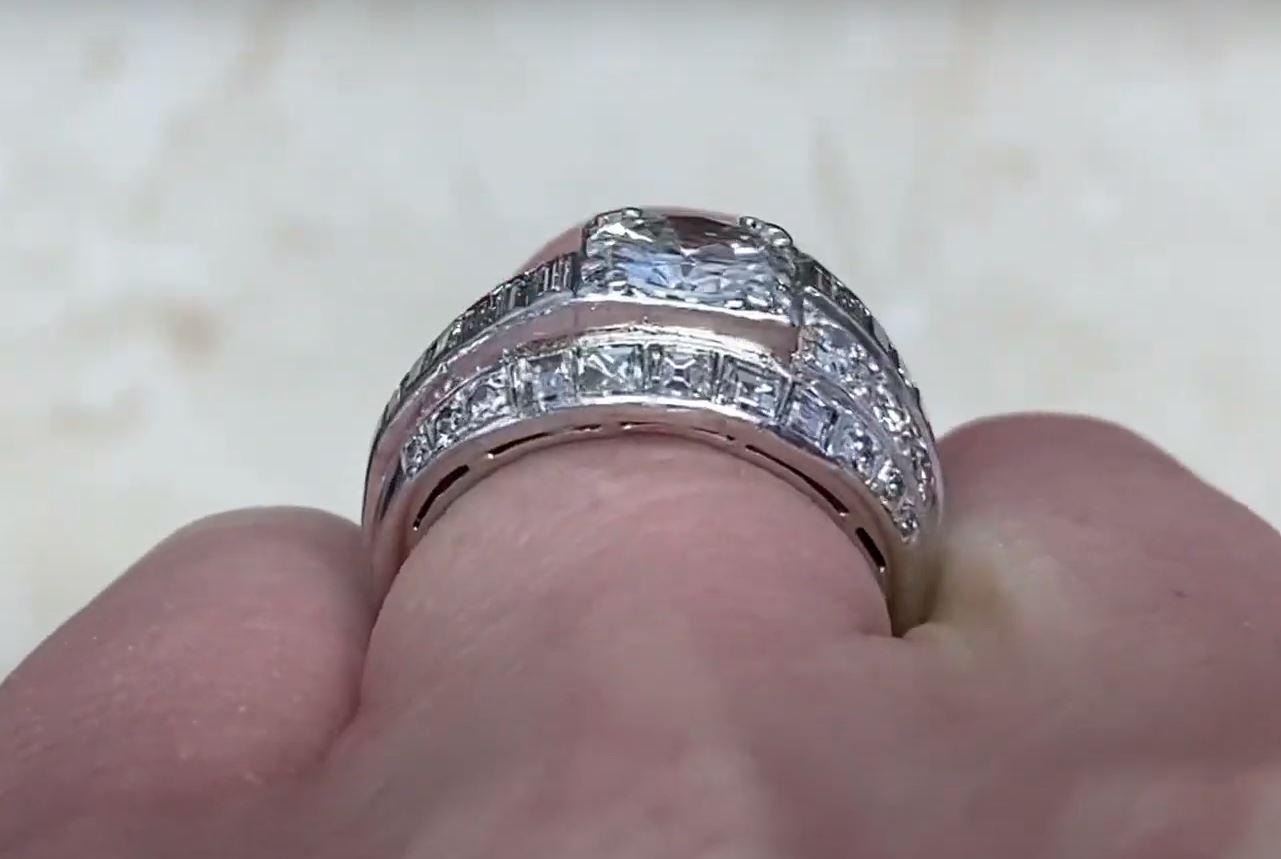Retro 1.90ct Transitional Cut Diamond Engagement Ring, H Color, Platinum For Sale 2