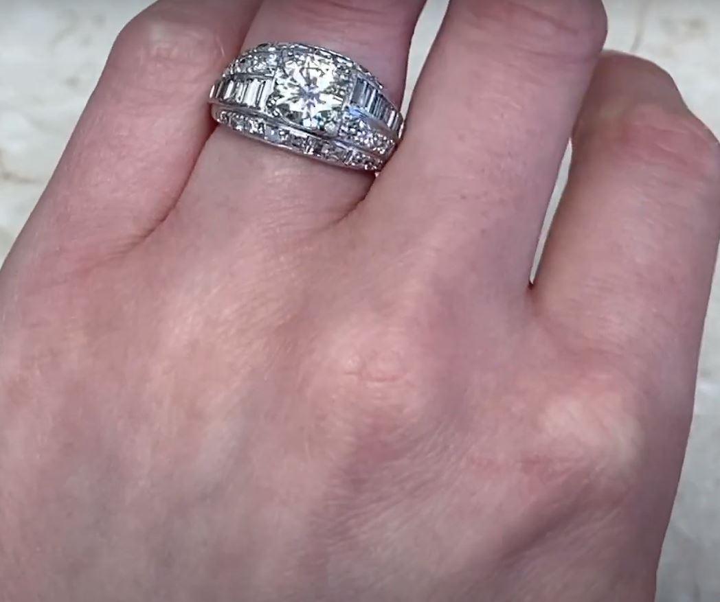 Retro 1.90ct Transitional Cut Diamond Engagement Ring, H Color, Platinum For Sale 3