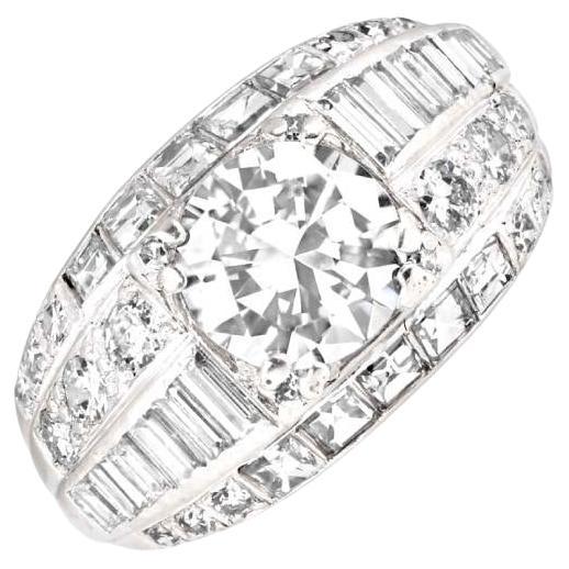 Bague de fiançailles rétro avec diamant taille transitionnelle de 1,90 carat, couleur H, platine