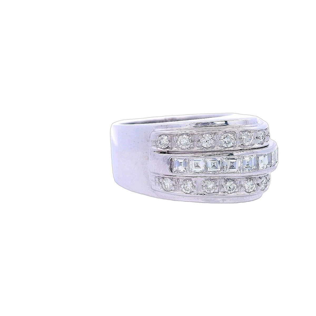 da uomo o donna Anello geometrico retrò del 1940 in oro bianco 18kt con 1,15 CTW di diamanti in vendita