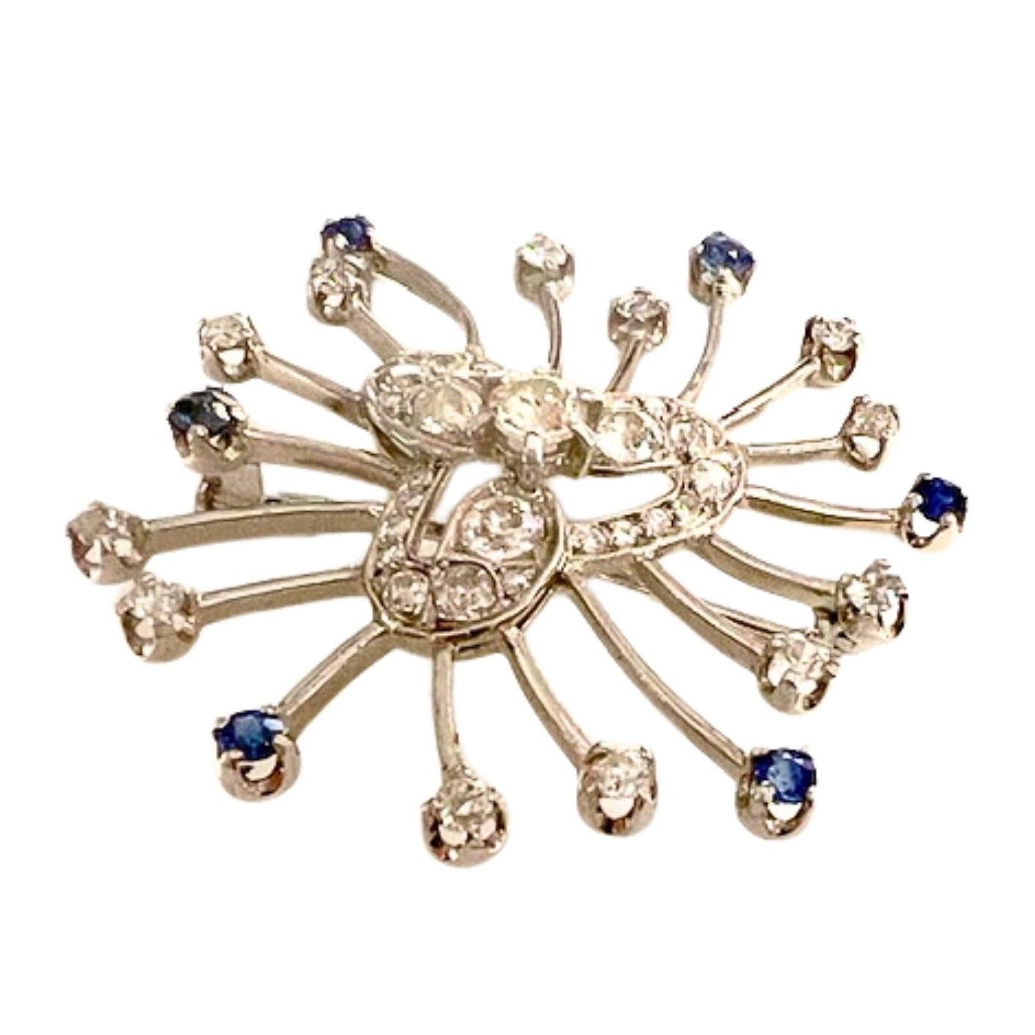 Women's Retro 1940-1945 Diamond and Sapphire Gold Brooch
