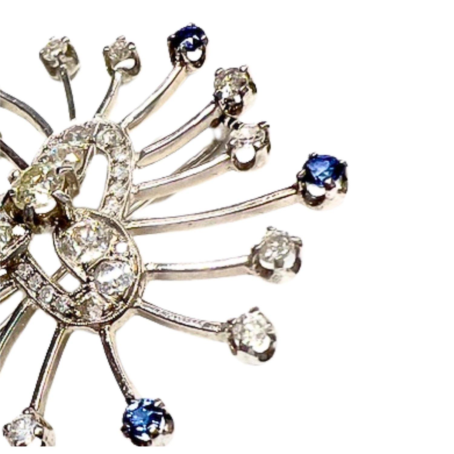 Retro 1940-1945 Diamond and Sapphire Gold Brooch 1