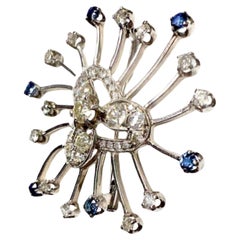 Retro 1940-1945 Diamond and Sapphire Gold Brooch