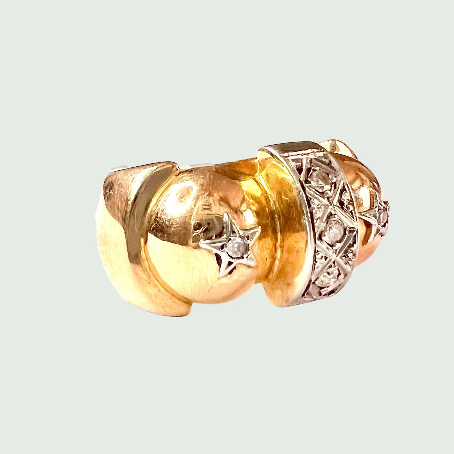 Rétro Anello in oro con diamante retrò 1940-1945 in vendita
