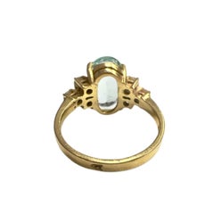 Retro 1940-45 with Diamonds and Aquamarine 18K yellow Gold Ring