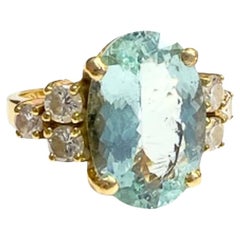 Retro 1940-45 with Diamonds and Aquamarine 18K yellow Gold Ring 