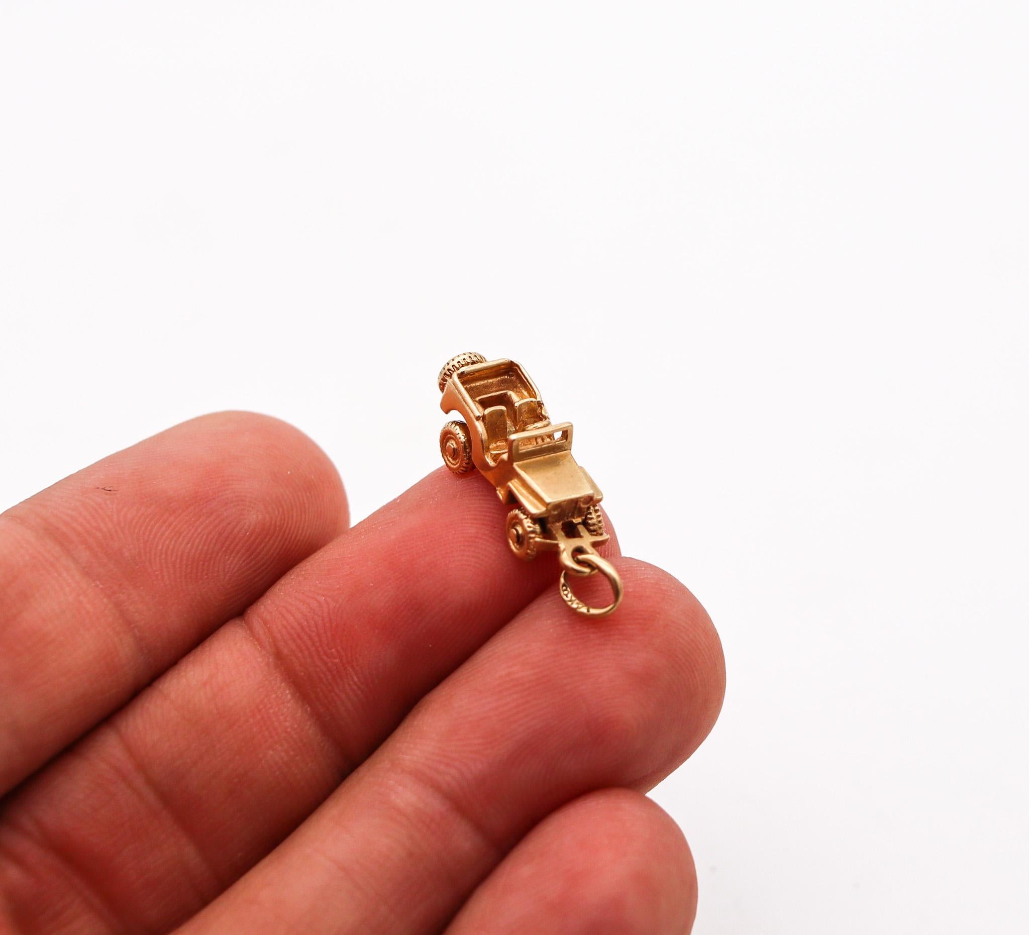 Retro 1940 Miniature JEEP CAR Anhänger Charme in massivem 14Kt Gelbgold 2