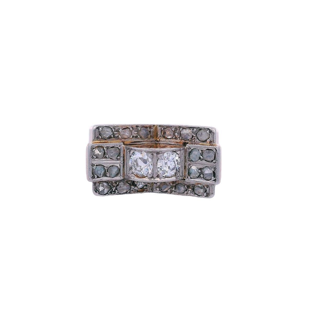 Rétro Anello Retro 1940 in oro rosa 18kt e platino con diamanti in vendita