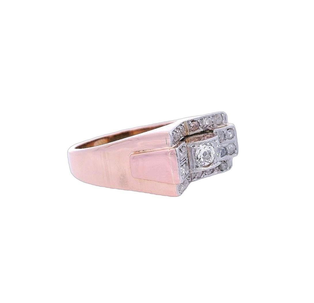 da uomo o donna Anello Retro 1940 in oro rosa 18kt e platino con diamanti in vendita