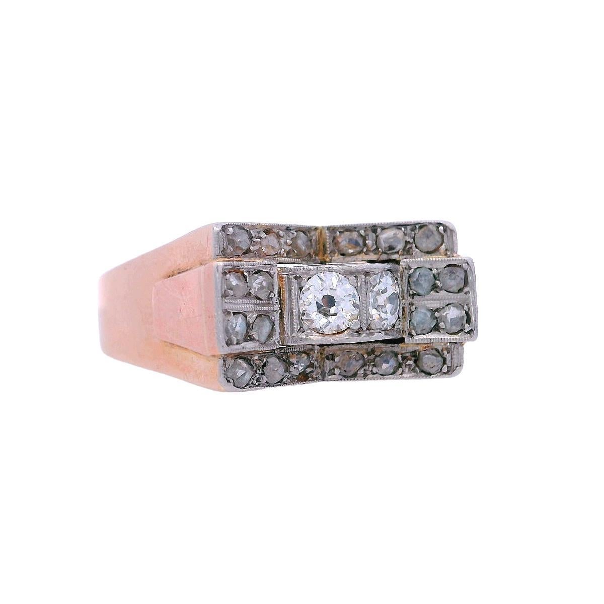 Anello Retro 1940 in oro rosa 18kt e platino con diamanti in vendita 1