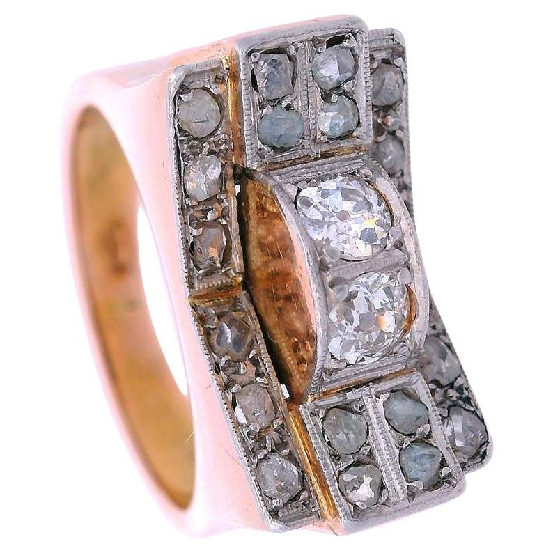 Retro 1940 Ring in 18kt rose Gold and Platinum with Diamonds