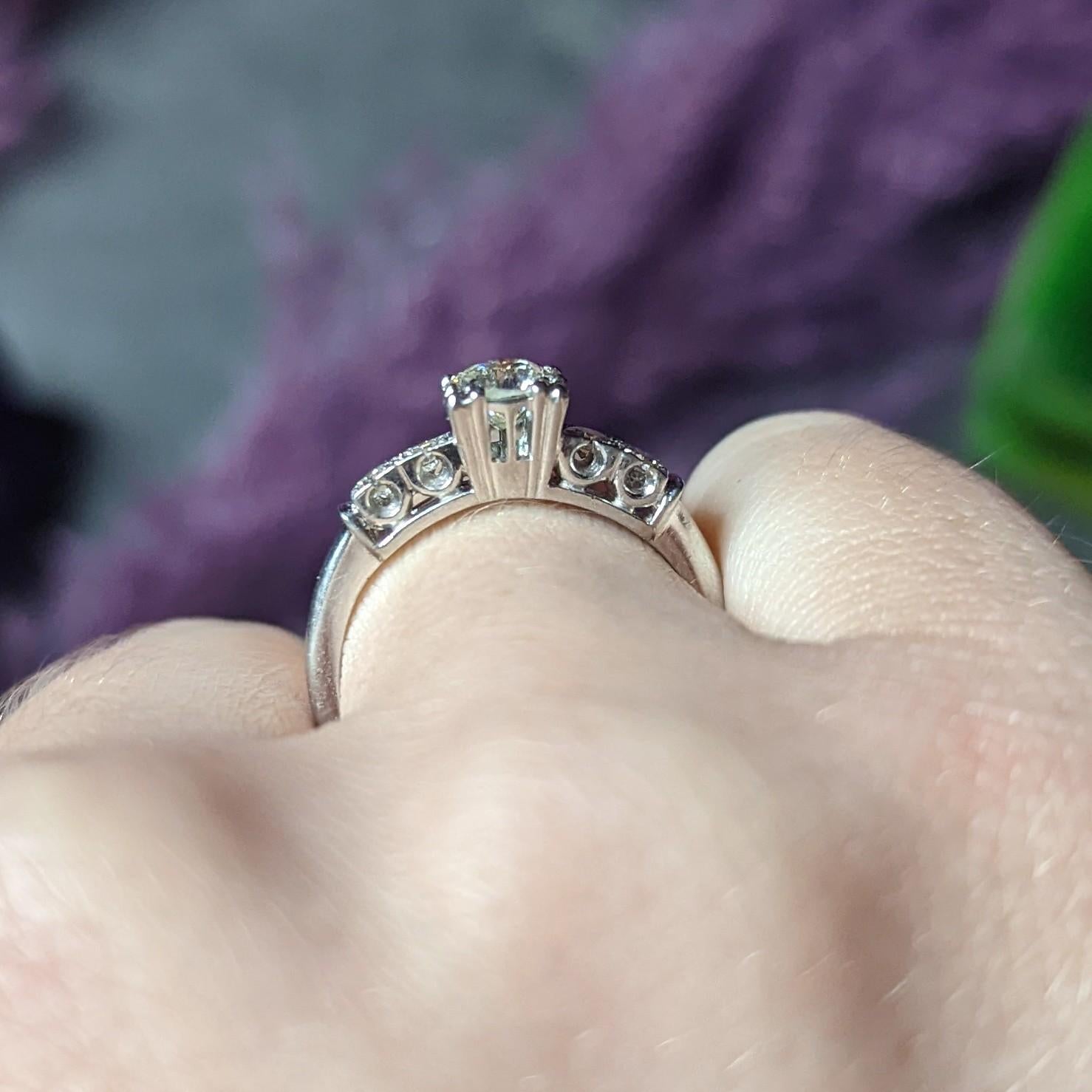 Retro 1940's 0.77 Carat Old European Diamond Platinum Fishtail Engagement Ring 6