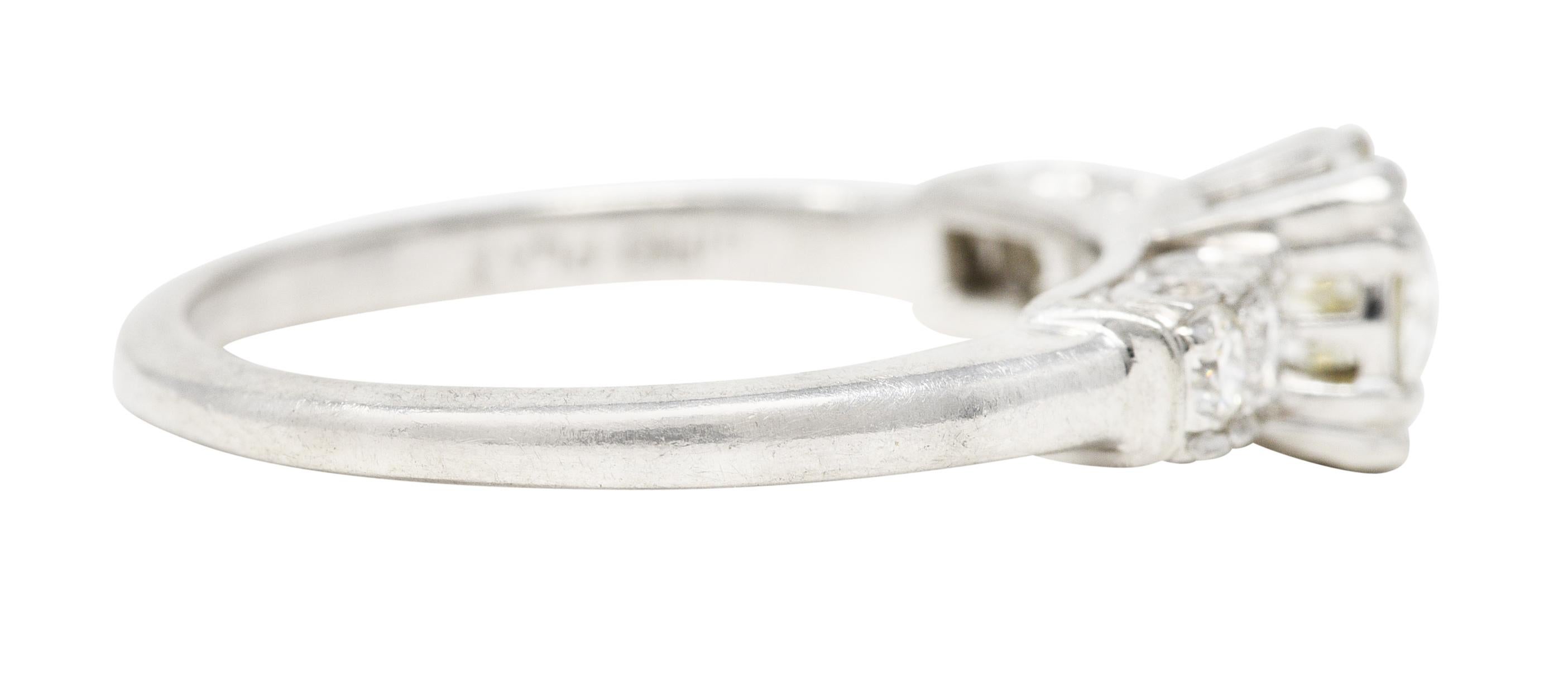 Old European Cut Retro 1940's 0.77 Carat Old European Diamond Platinum Fishtail Engagement Ring