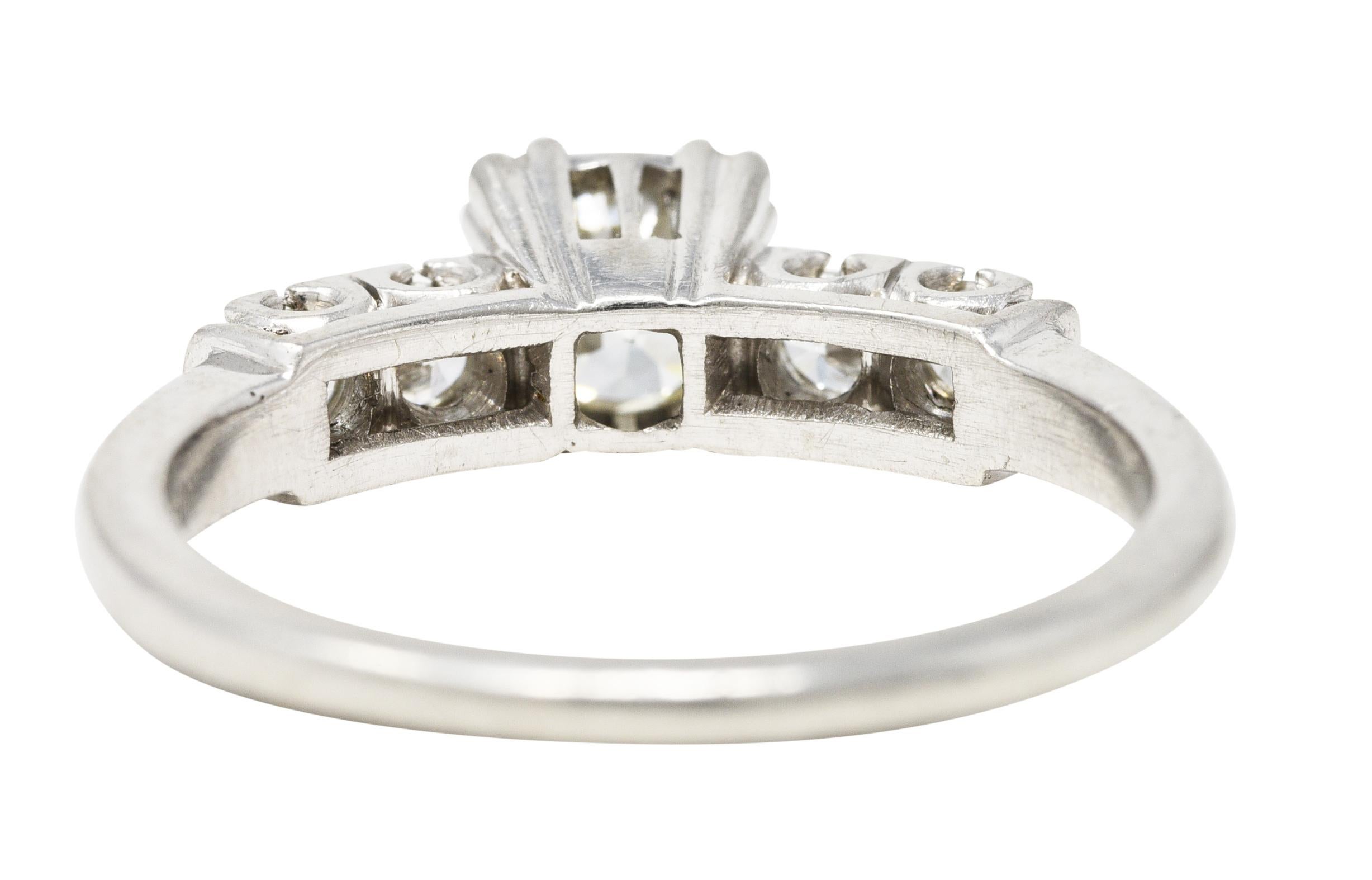 Retro 1940's 0.77 Carat Old European Diamond Platinum Fishtail Engagement Ring In Excellent Condition In Philadelphia, PA