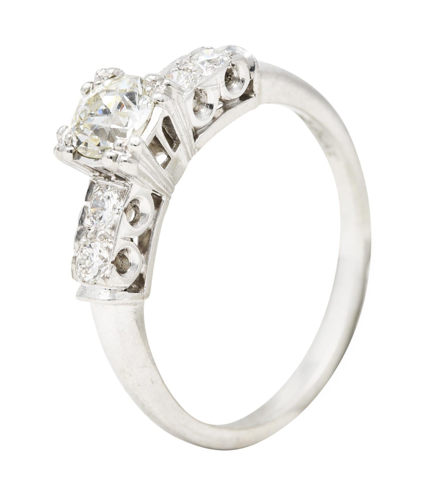 Retro 1940's 0.77 Carat Old European Diamond Platinum Fishtail Engagement Ring 2