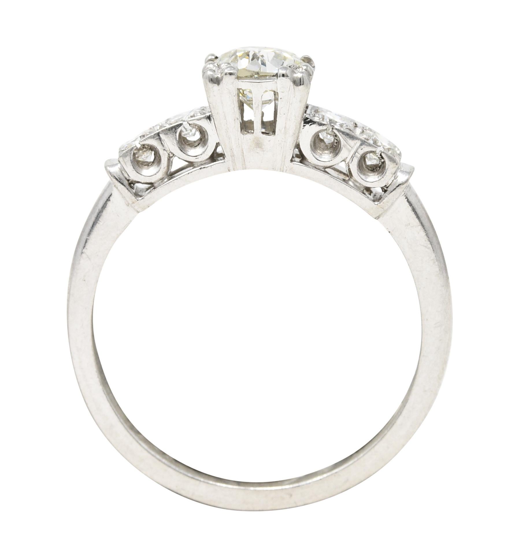 Retro 1940's 0.77 Carat Old European Diamond Platinum Fishtail Engagement Ring 3