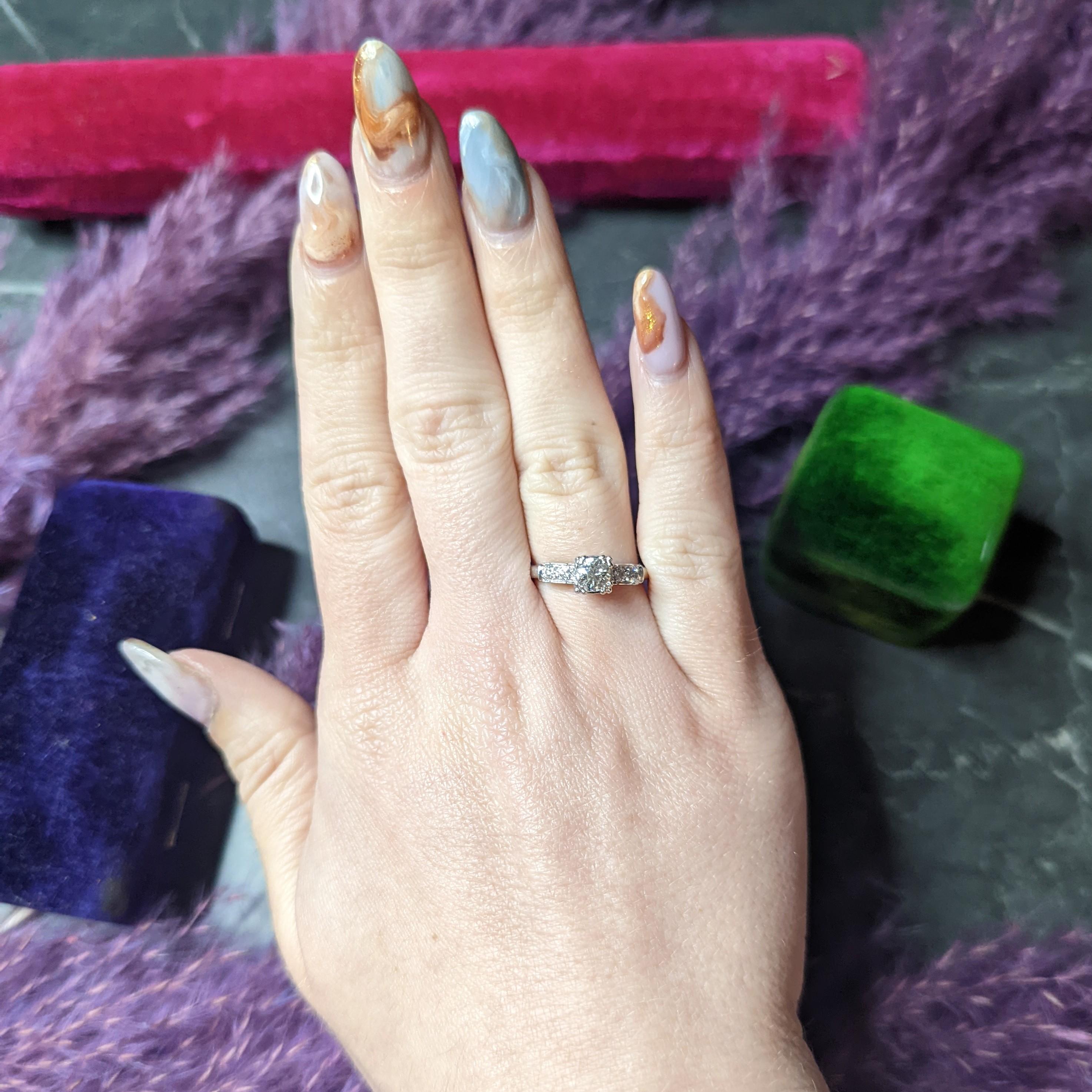 Retro 1940's 0.77 Carat Old European Diamond Platinum Fishtail Engagement Ring 4