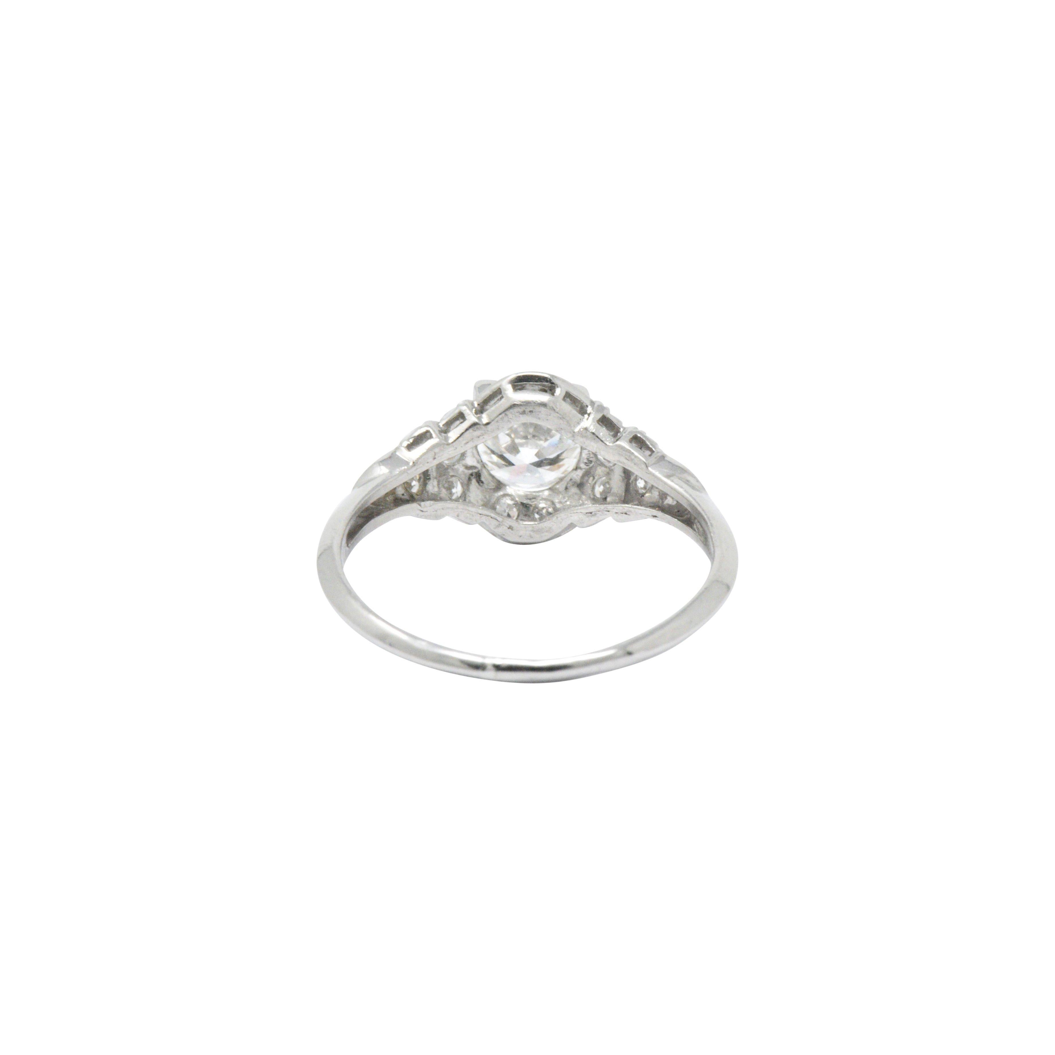 Retro 1.10 Carats Diamond Platinum Engagement Ring Circa 1940's 1
