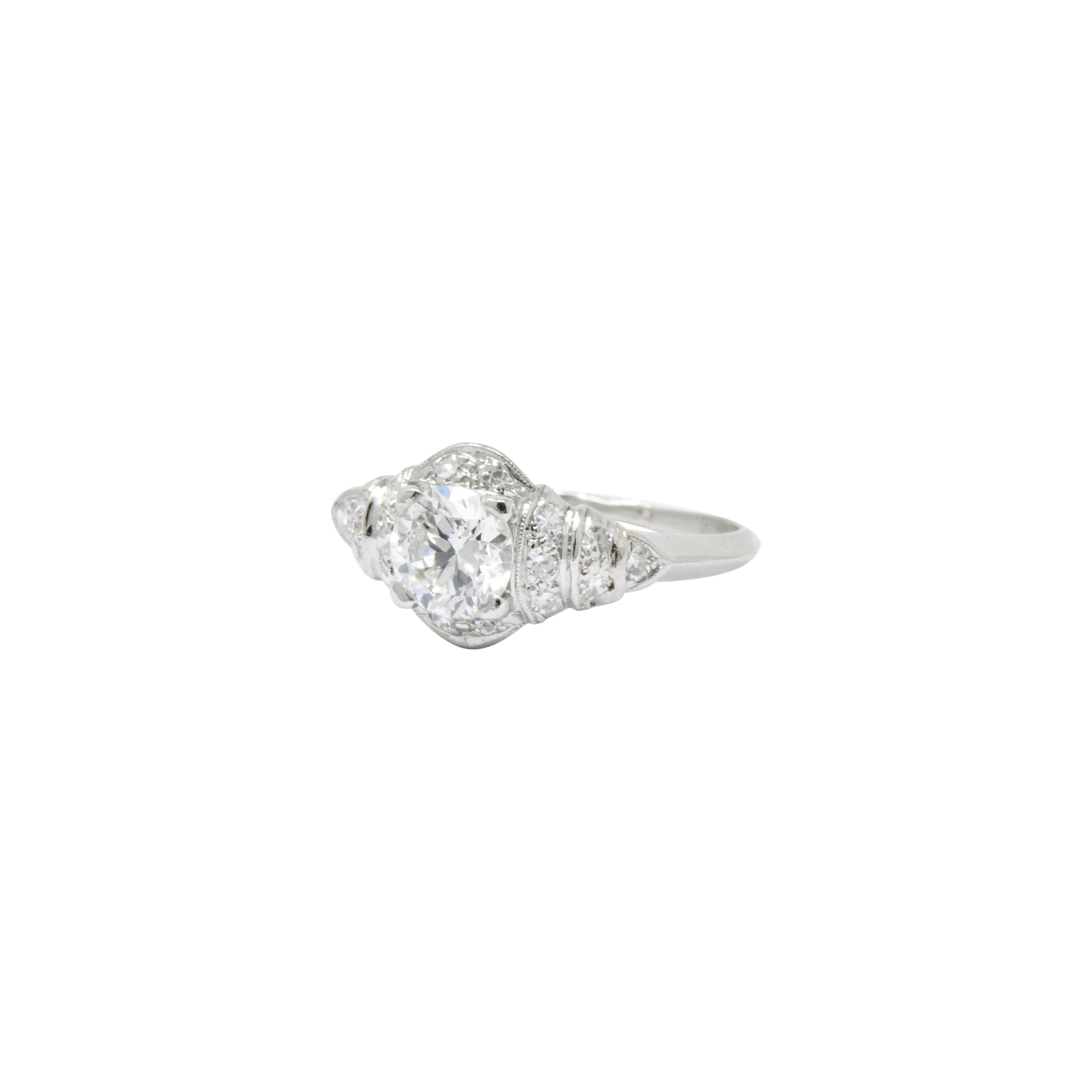 Retro 1.10 Carats Diamond Platinum Engagement Ring Circa 1940's 2