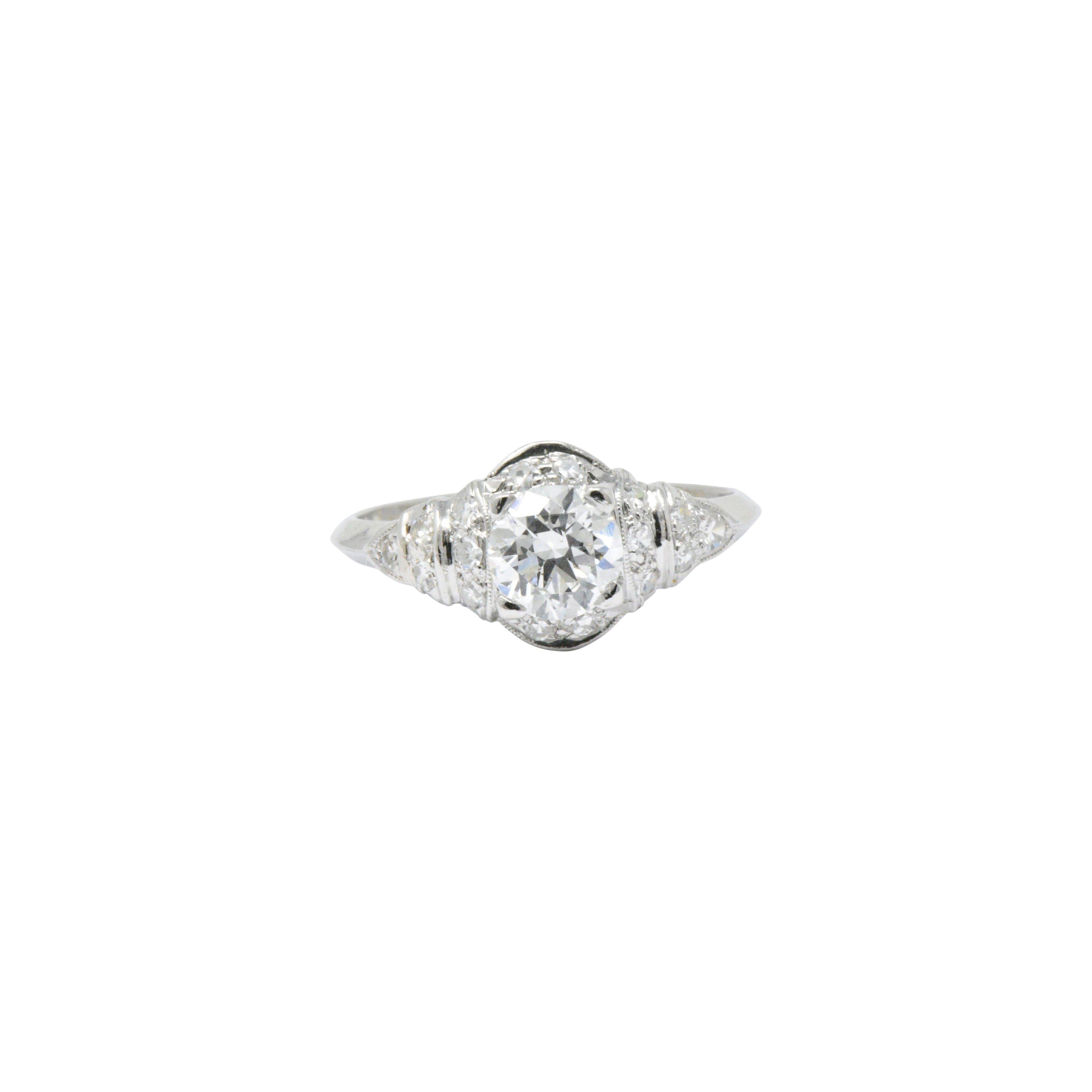 Retro 1.10 Carats Diamond Platinum Engagement Ring Circa 1940's 3