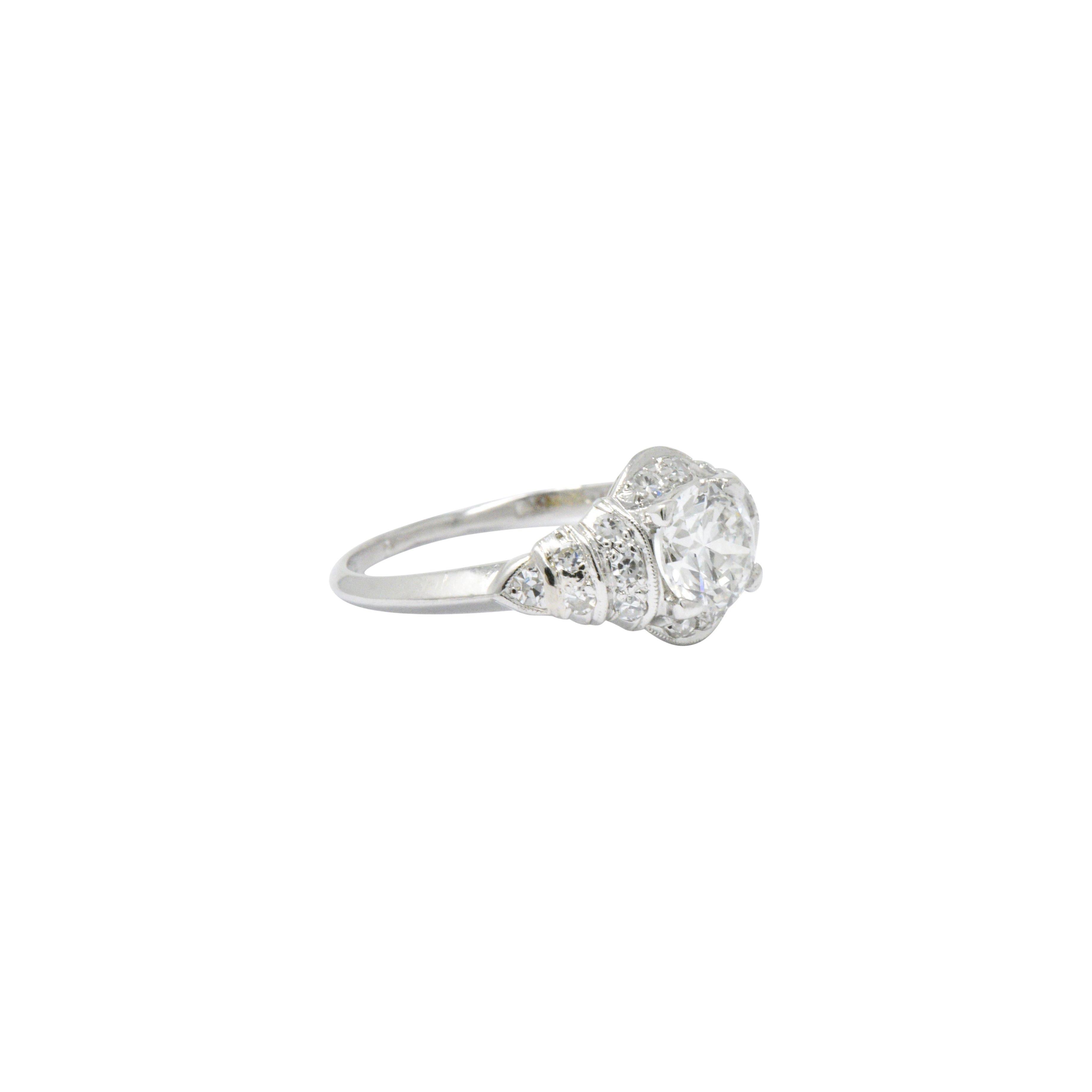 Retro 1.10 Carats Diamond Platinum Engagement Ring Circa 1940's 4