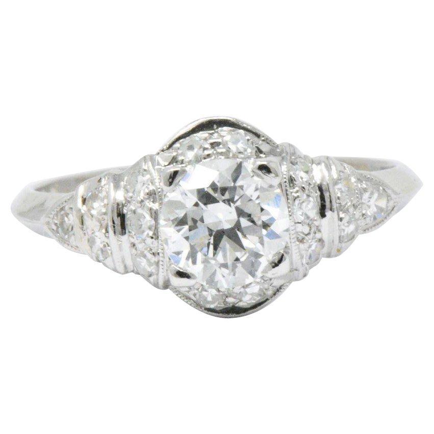 Retro 1.10 Carats Diamond Platinum Engagement Ring Circa 1940's