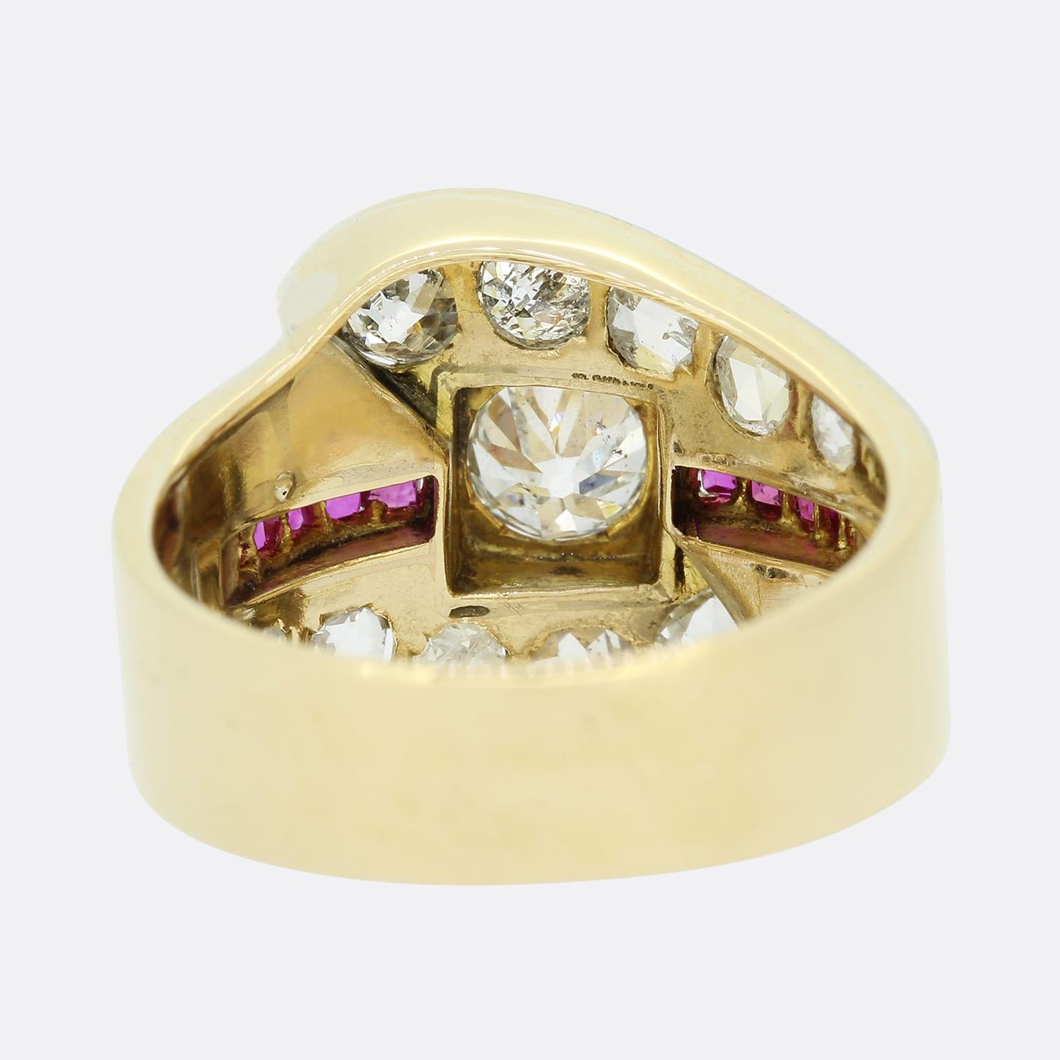 Retro 1940s 1.30 Carat Diamond Crossover Ring In Good Condition For Sale In London, GB