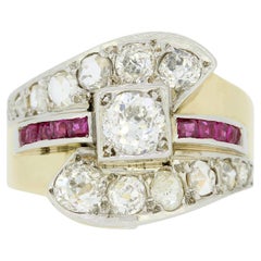 Retro 1940s 1.30 Carat Diamond Crossover Ring