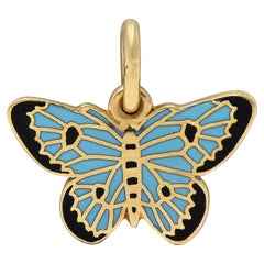 Retro 1940er Jahre 14 Karat Gelbgold Blau Schwarz Emaille Vintage Schmetterlingsanhänger