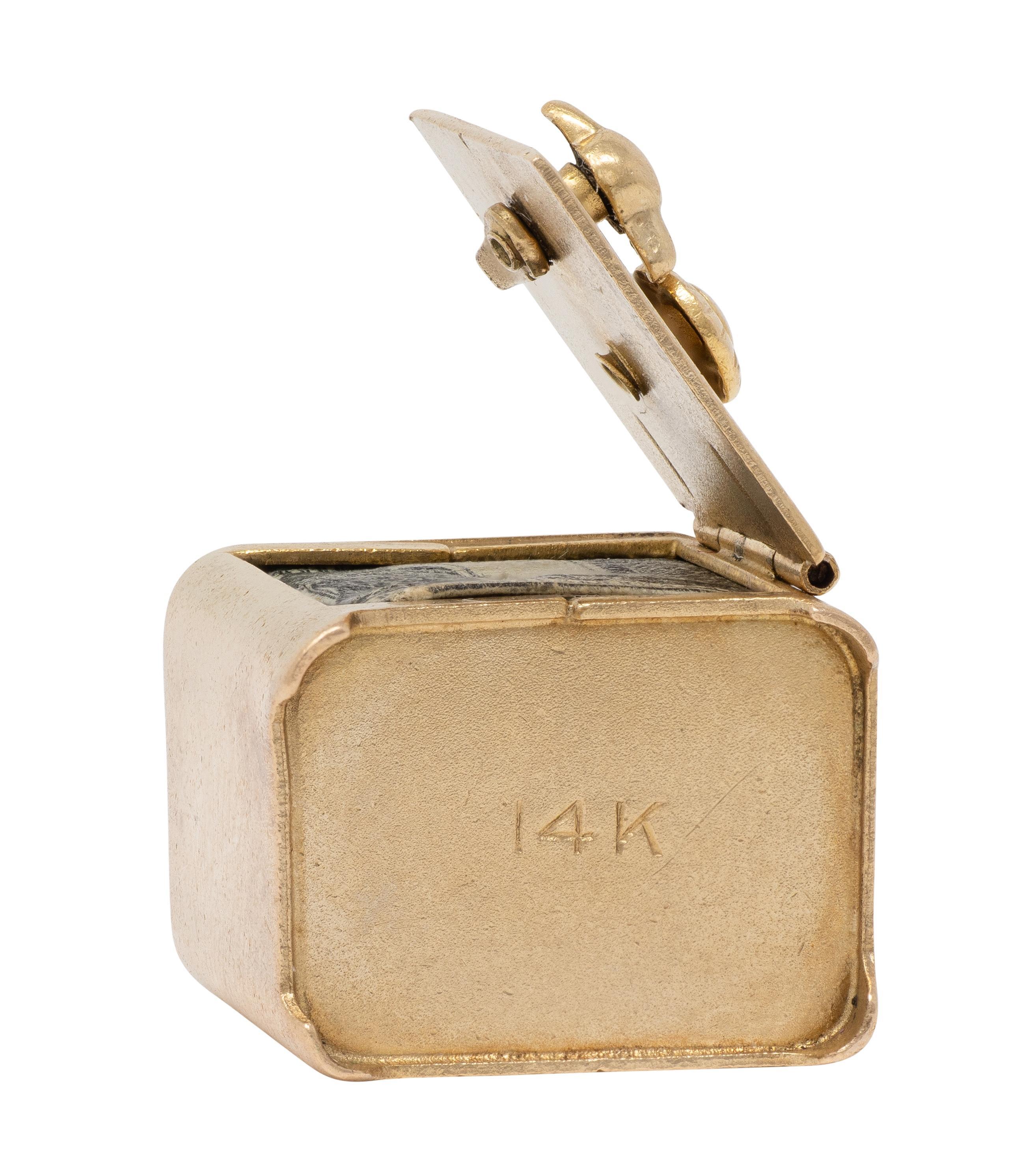 Retro 1940's 14 Karat Yellow Gold Functional Safe Dollar Bill Charm Pendentif Excellent état - En vente à Philadelphia, PA