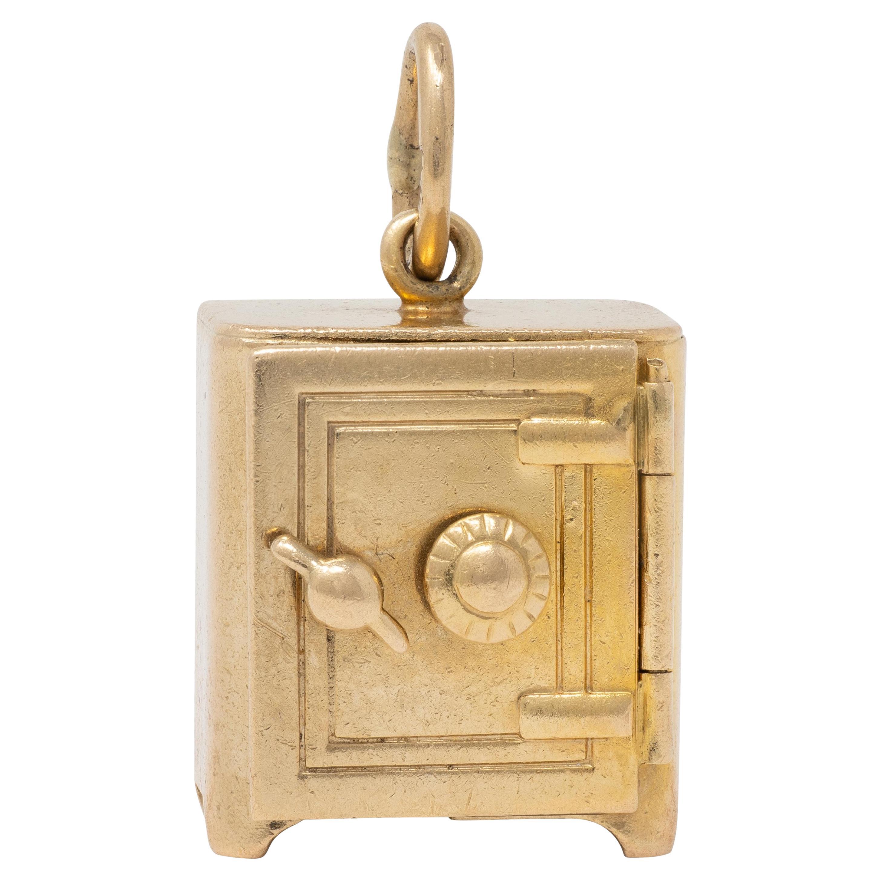 Retro 1940's 14 Karat Yellow Gold Functional Safe Dollar Bill Charm Pendentif