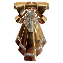 Alfiler/colgante retro de oro de 14 quilates de los años 40 Diamantes talla rosa