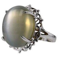 Vintage 32 Carat Cats Eye Moonstone Cocktail Ring