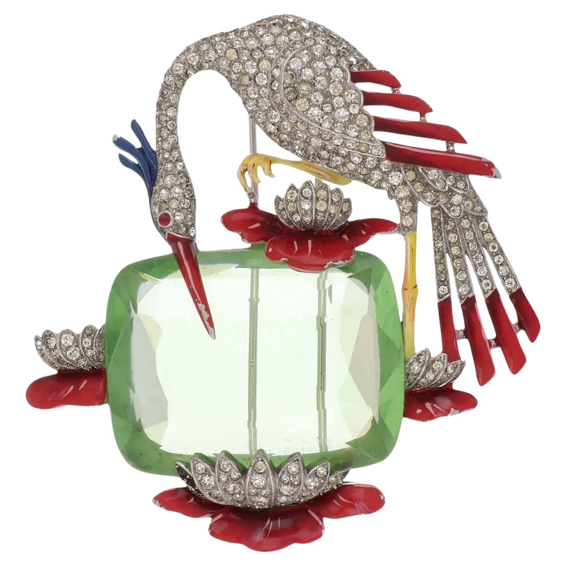 Retro-Brosche von Alfred Philippe für Trifari Crane, 1940er Jahre