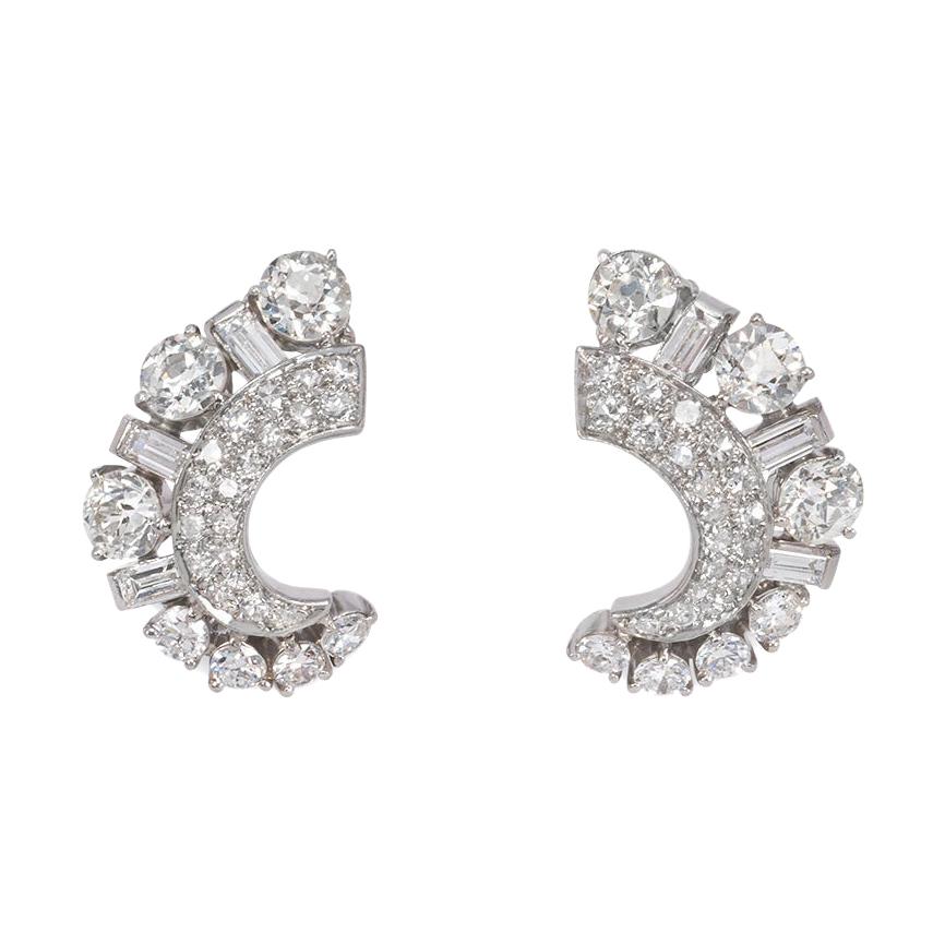 1940s Diamond and Invisibly Set Ruby Clip Earrings of Stylized Knot ...