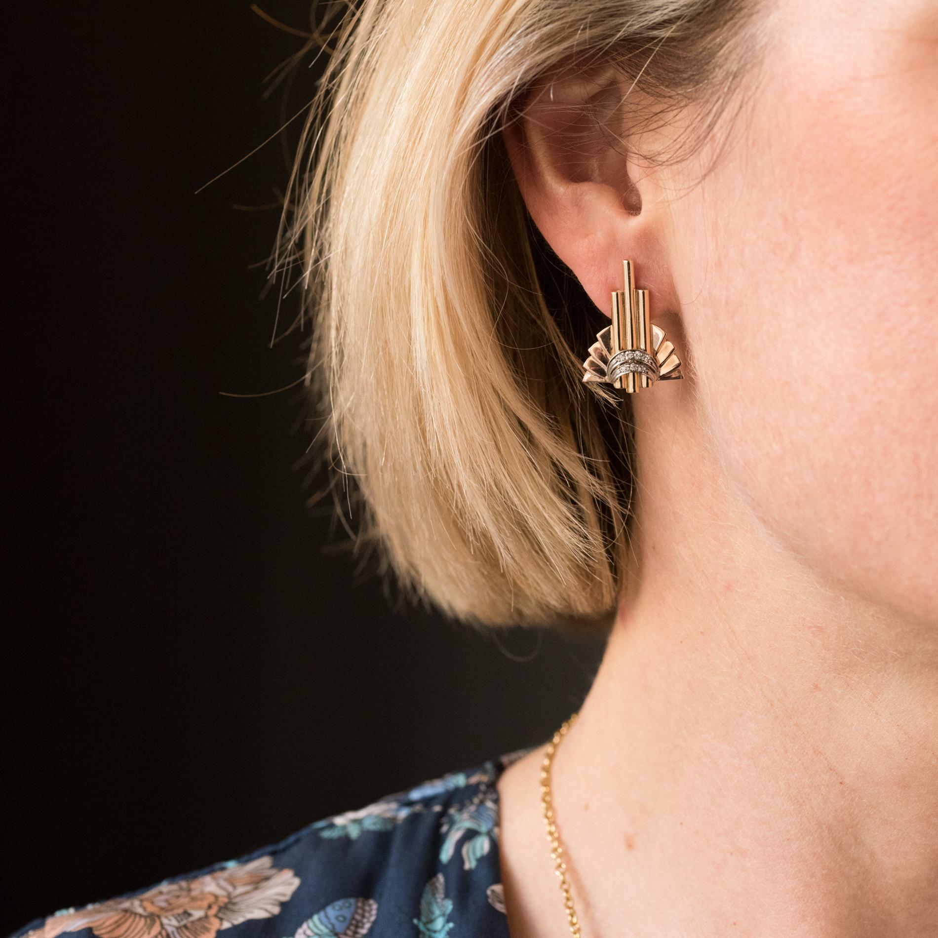 Women's Retro 1940s Diamond Gold Stud Earrings