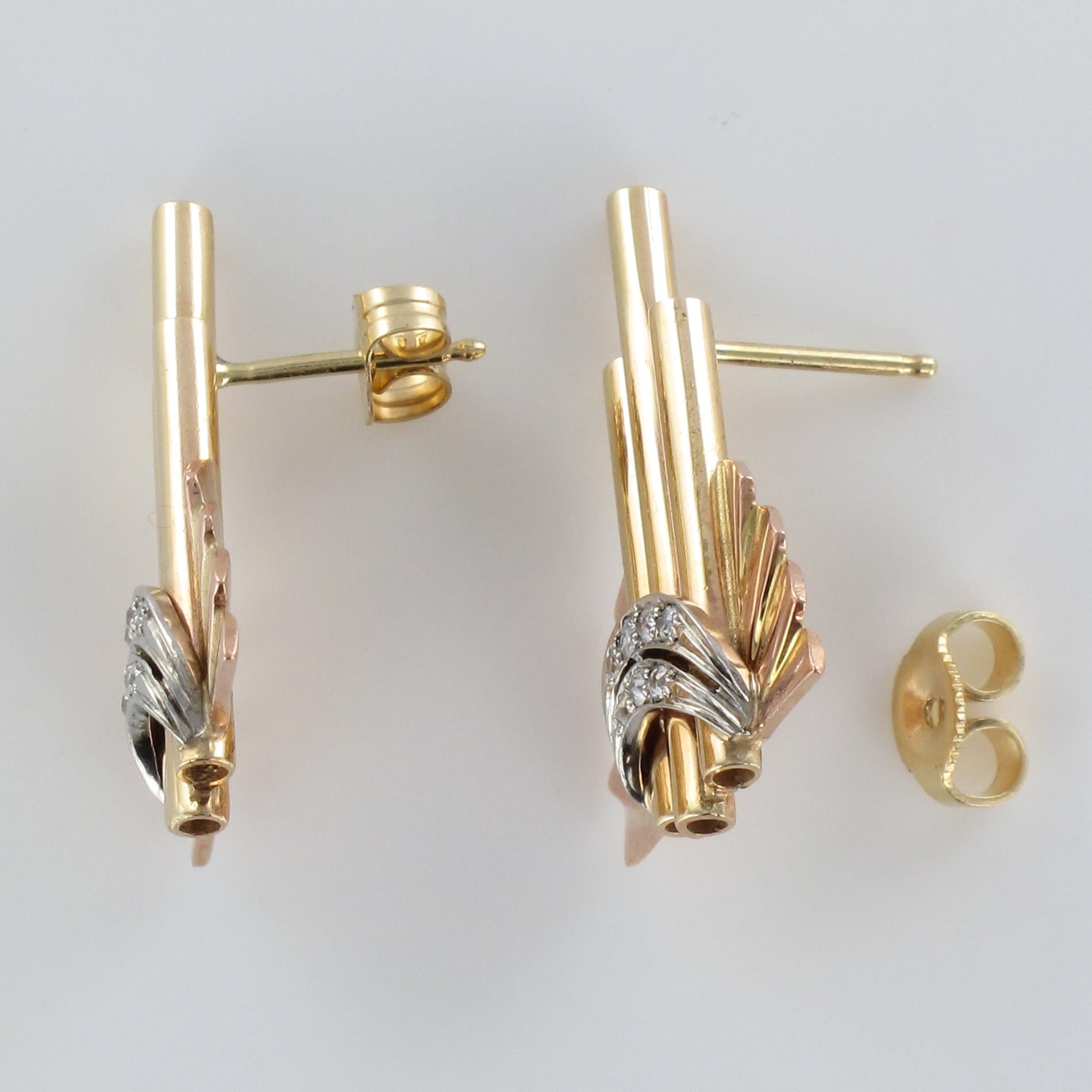 Retro 1940s Diamond Gold Stud Earrings 4