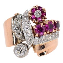 Retro 1940s Diamond Ruby Gold Ring