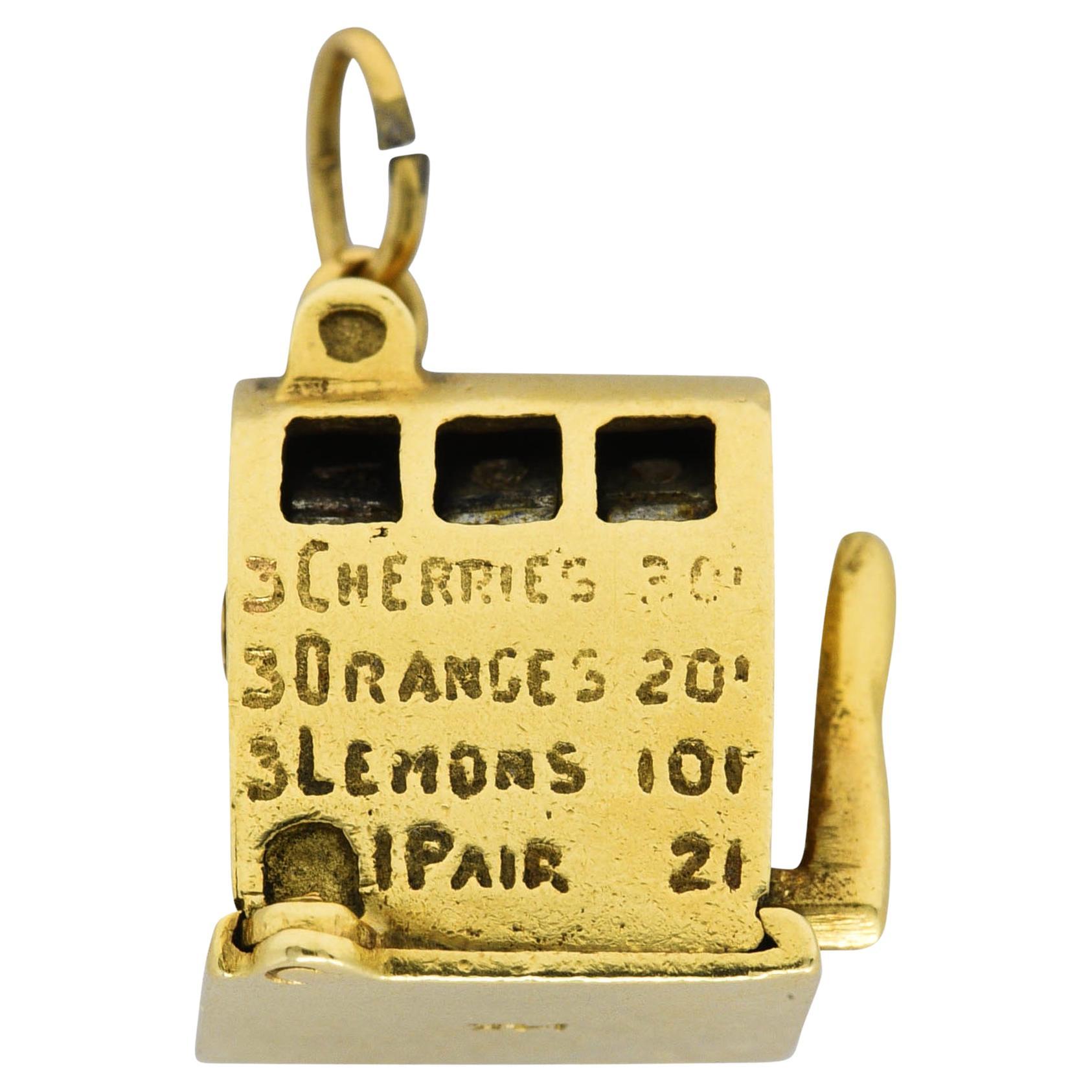 Retro 1940's Enamel 14 Karat Yellow Gold Slot Machine Vintage Charm