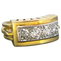 Retro 1940s Four Diamonds Yellow Gold Platinum Ring Retro 1940s Four Diamonds Yellow Gold Platinum Ring