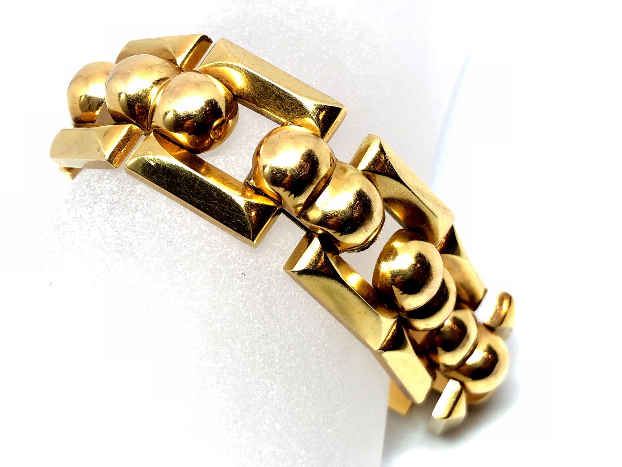 Women's or Men's Retro 1940s Geometric Design Yellow Gold Bracelet