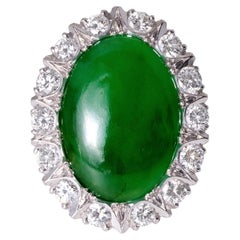 Anello retrò degli anni '40 con giada birmana "Cui Fei" di tipo A da 6,50 carati, certificata GIA, e diamanti