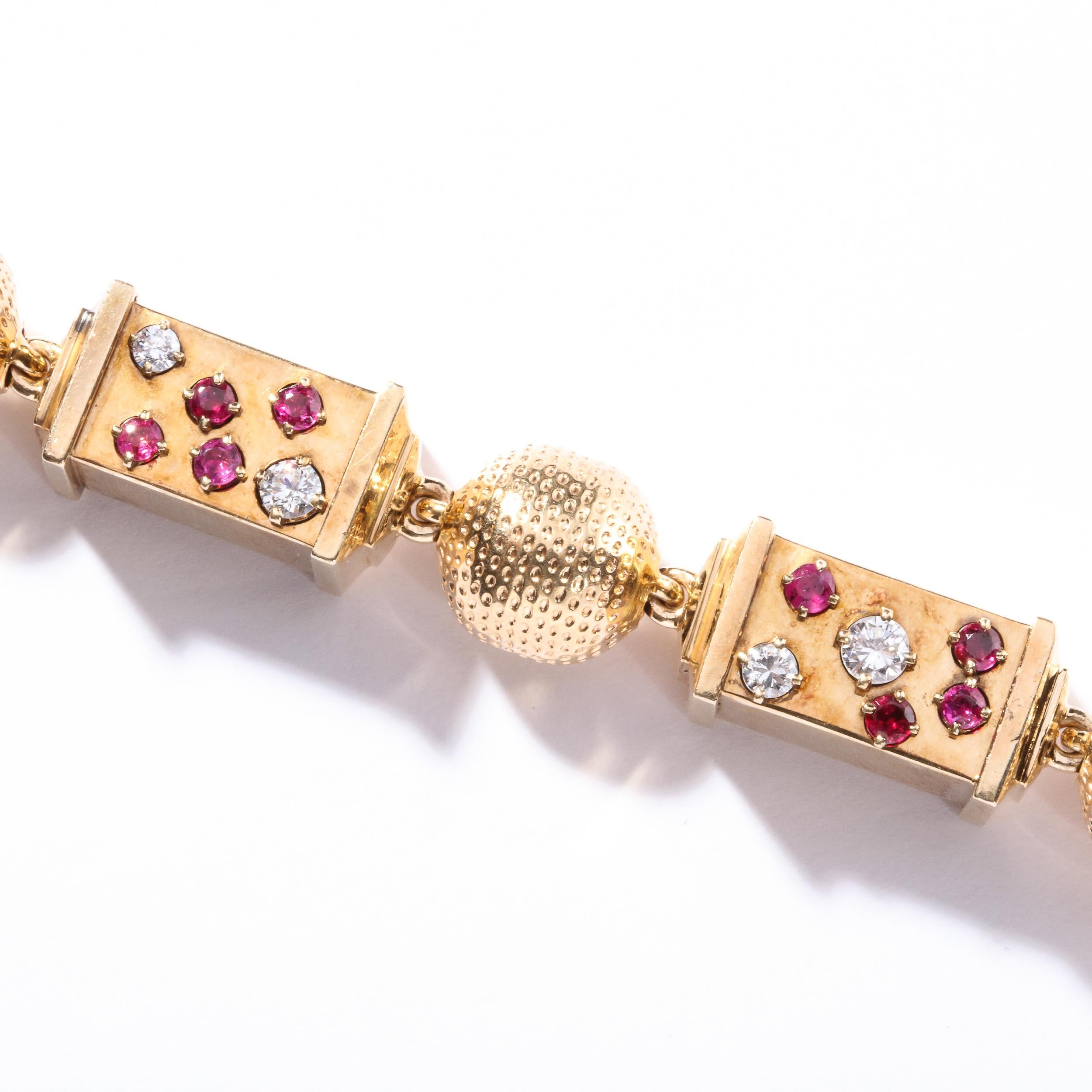 Women's Retro 1940s Ruby, Diamond and Rose Gold Link Bracelet