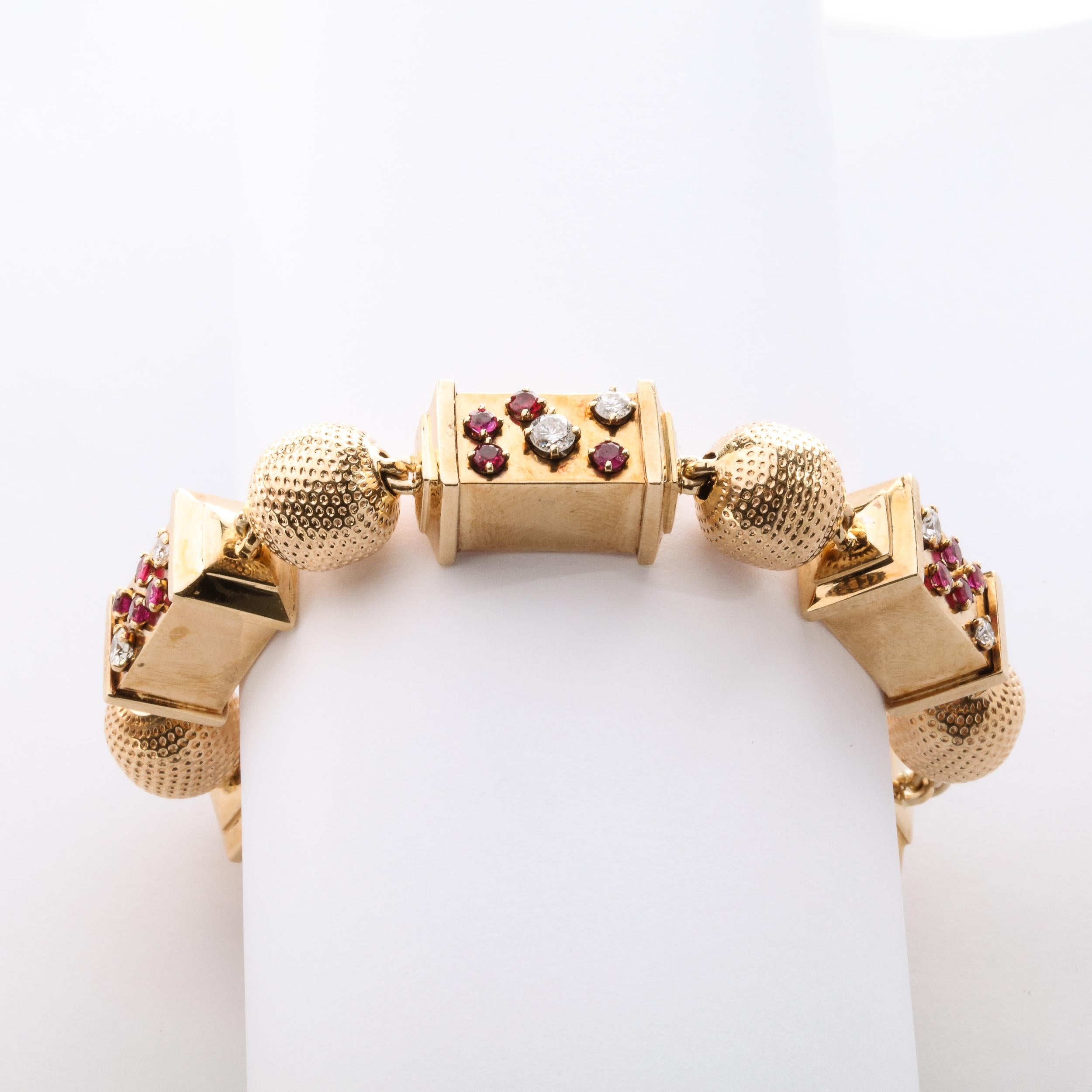 Retro 1940s Ruby, Diamond and Rose Gold Link Bracelet 3