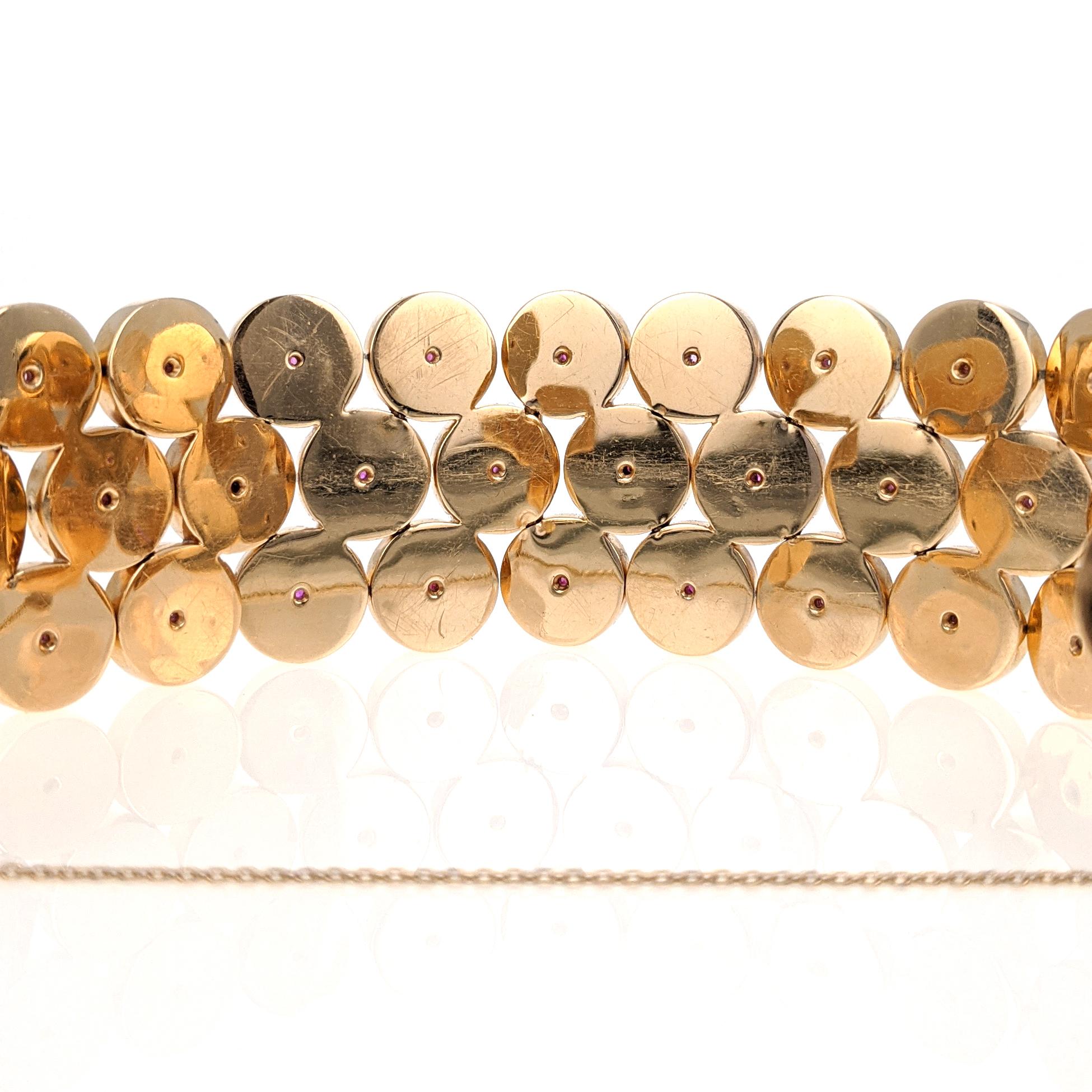 Women's or Men's Retro 1940s Ruby Gold Disc Link Bracelet