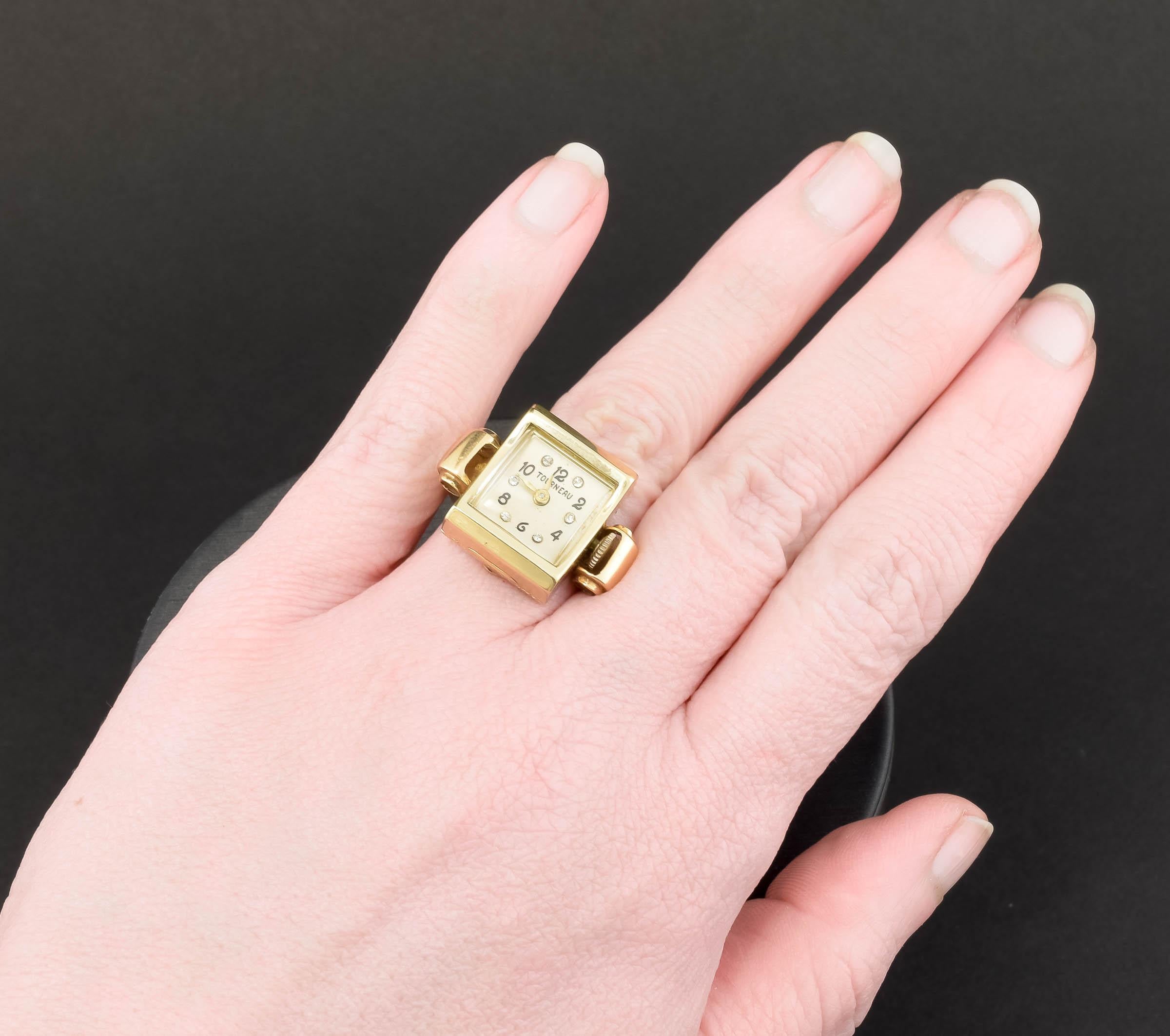 Retro 1940s Tourneau Watch Ring in 14k Gold with Provenance 3